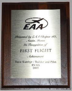 EAA First Flight Plaque.